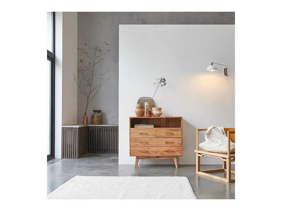 cassettiera comò mobile camera legno massello acacia 4 cassetti stanza letto