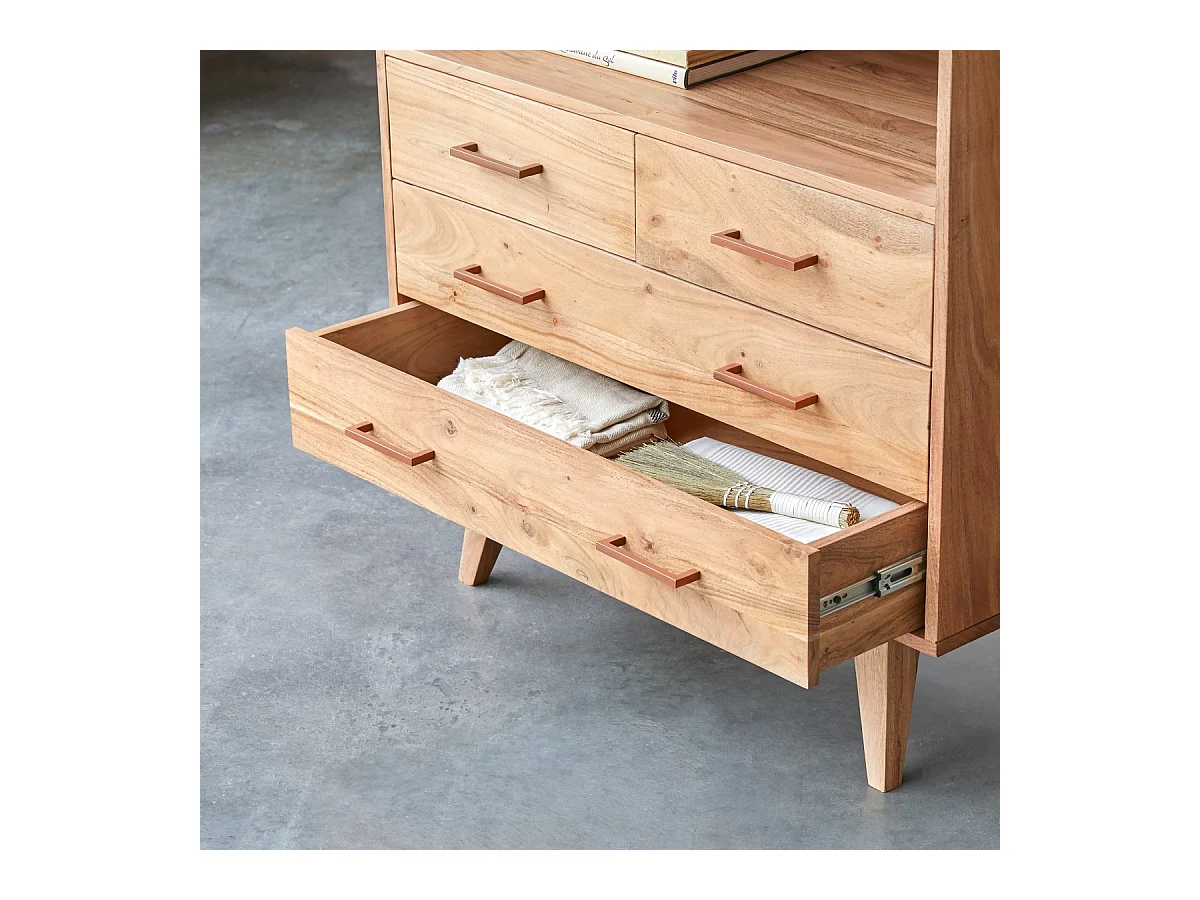 cassettiera comò mobile camera legno massello acacia 4 cassetti stanza letto