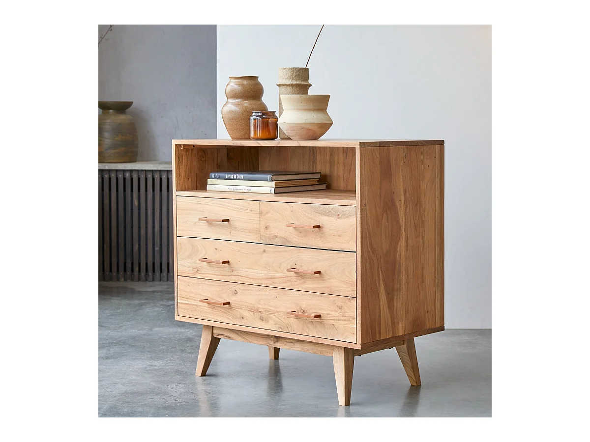 cassettiera comò mobile camera legno massello acacia 4 cassetti stanza letto