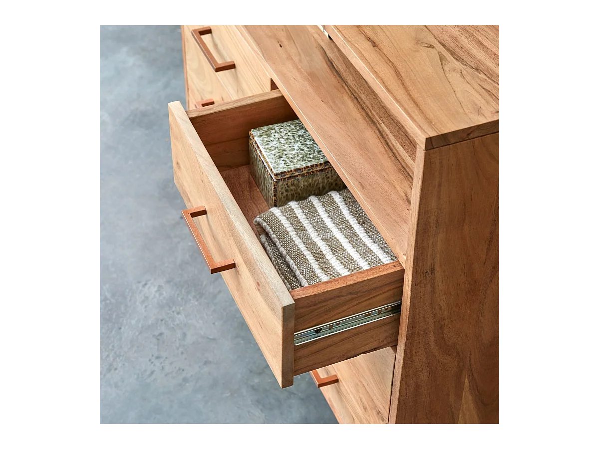 cassettiera comò mobile camera legno massello acacia 4 cassetti stanza letto