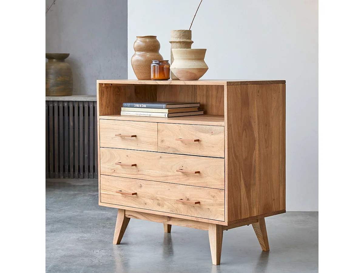 Kommode Sideboard Highboard 4 Schubladen Akazienholz Schlafzimmer Tikamoon