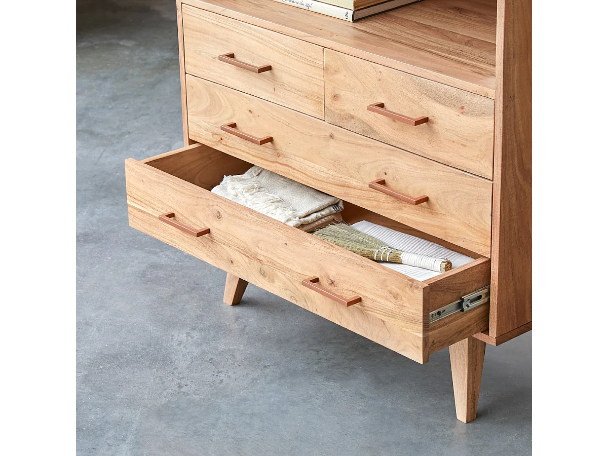 cassettiera comò mobile camera legno massello acacia 4 cassetti stanza letto