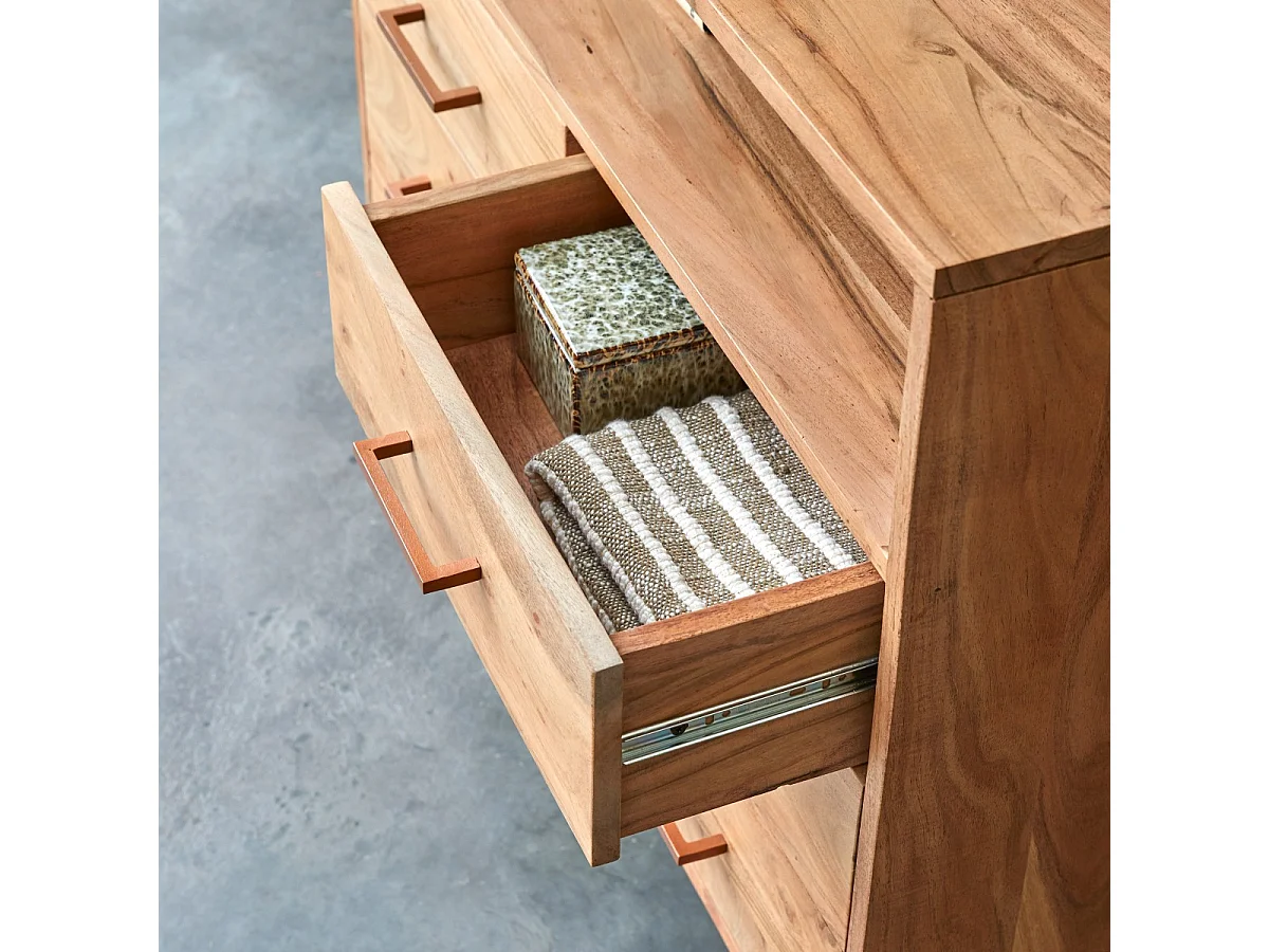 cassettiera comò mobile camera legno massello acacia 4 cassetti stanza letto