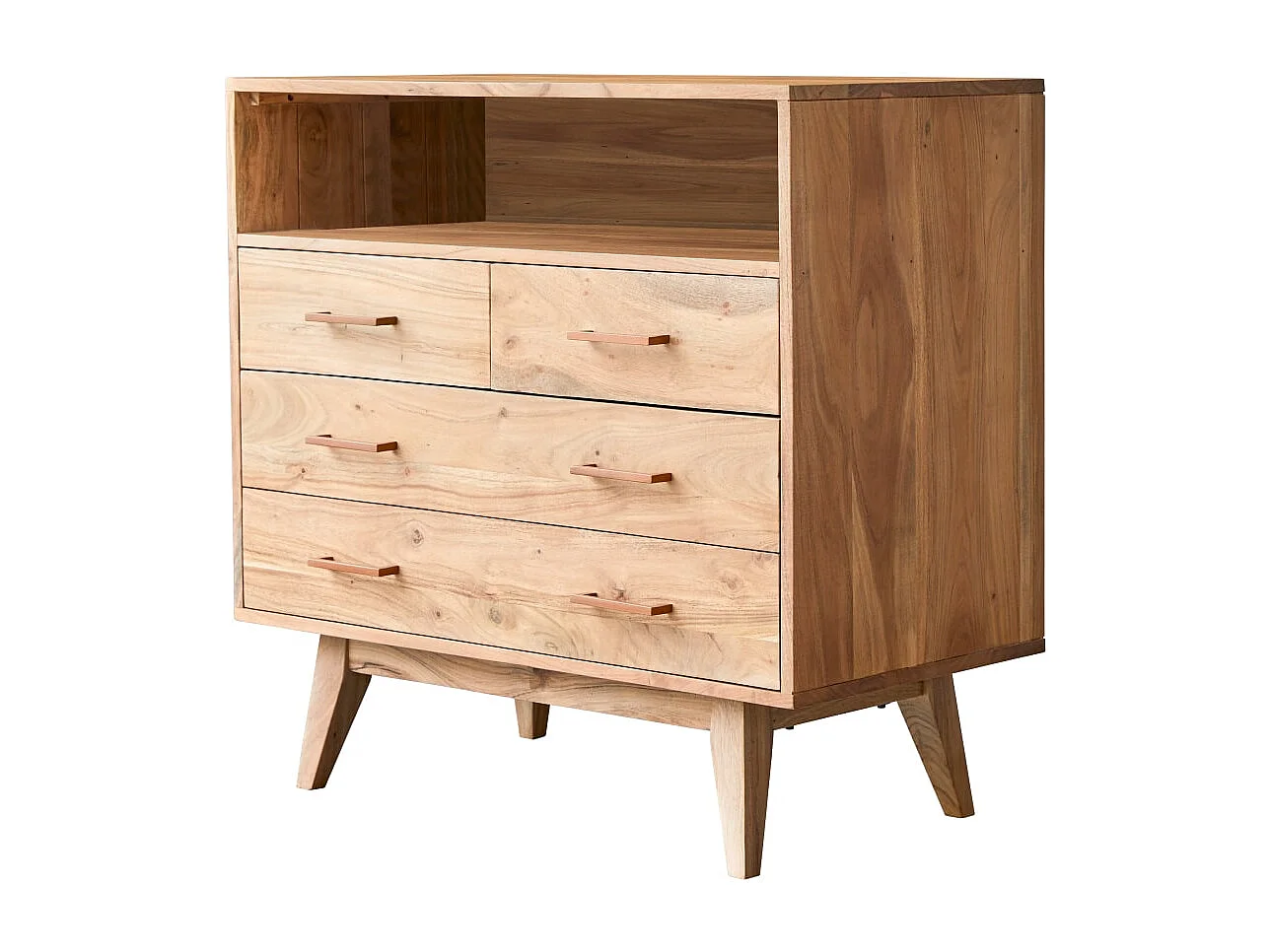 cassettiera comò mobile camera legno massello acacia 4 cassetti stanza letto