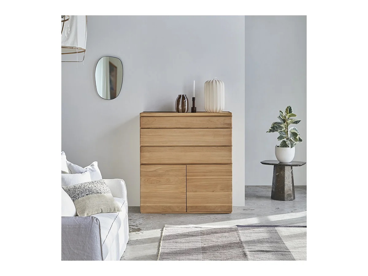 Hochkommode Nino aus massivem Teakholz