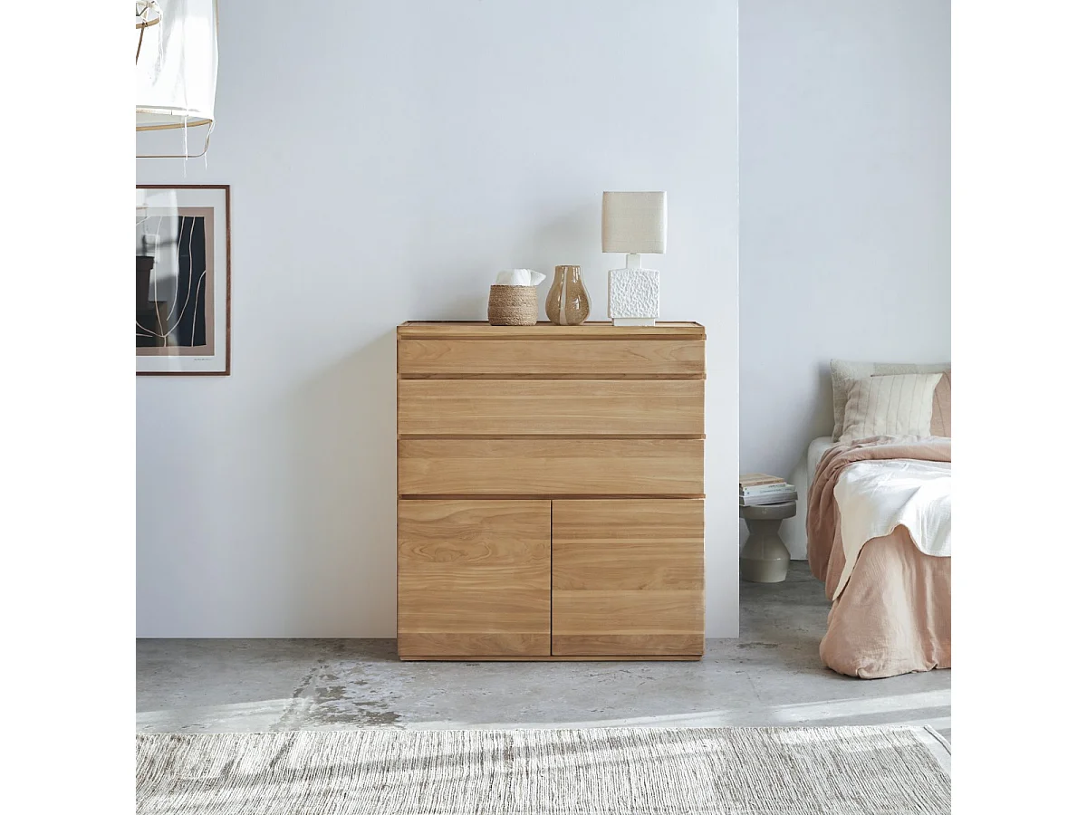 Cassettiera alta in legno di teak massello Nino