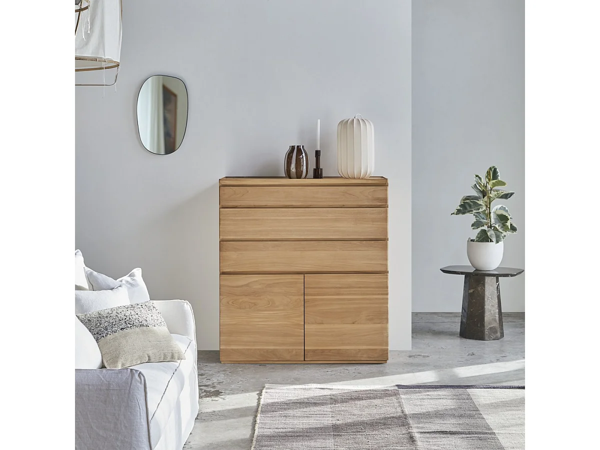 Cassettiera alta in legno di teak massello Nino