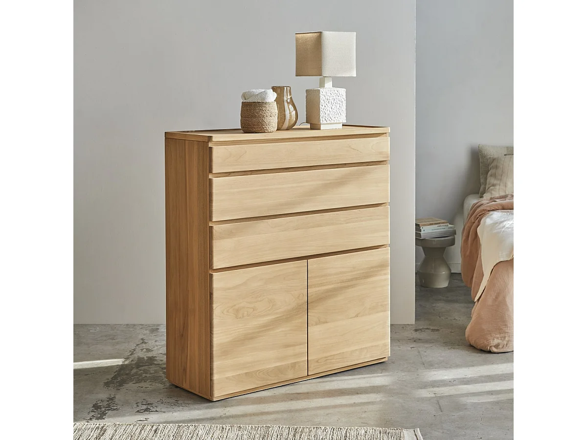 Cassettiera alta in legno di teak massello Nino