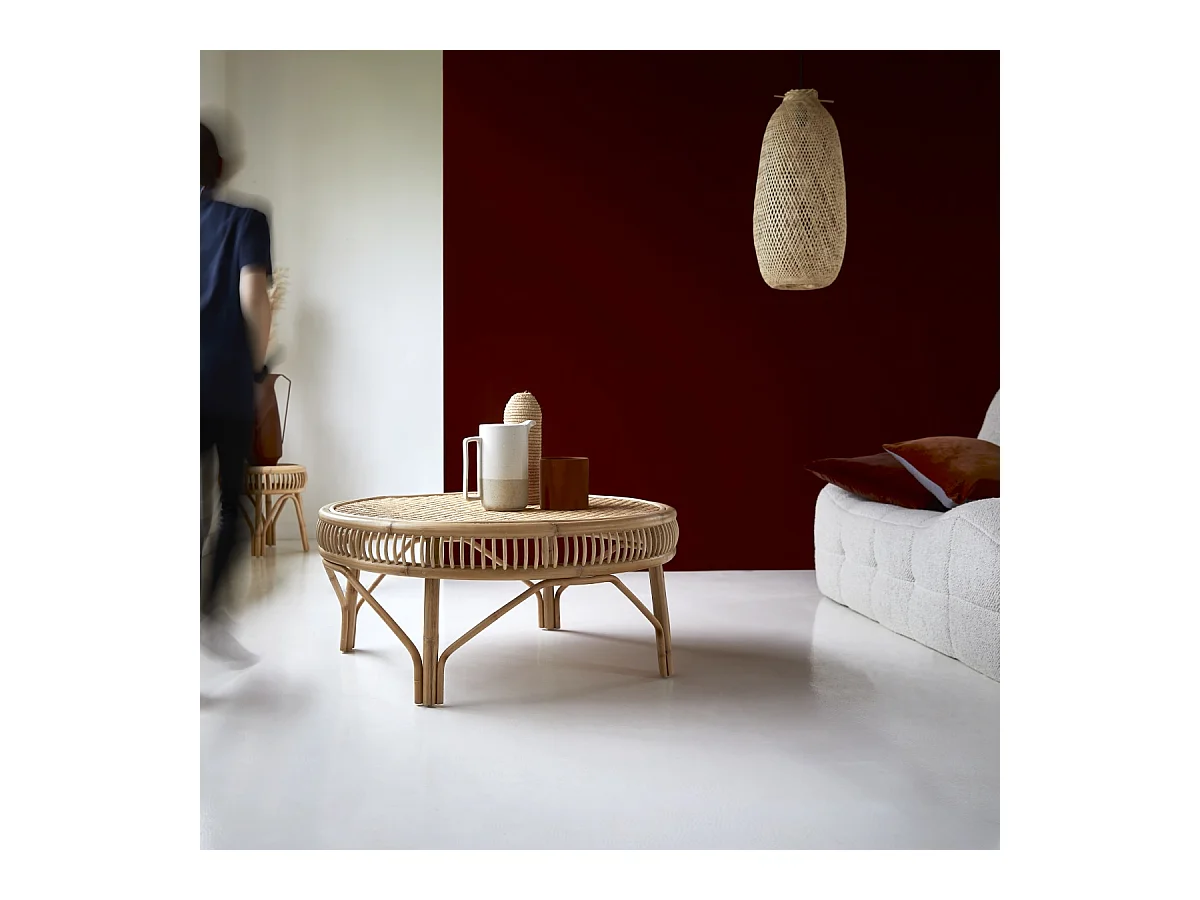 Table basse en tiges de rotin 90 Zita