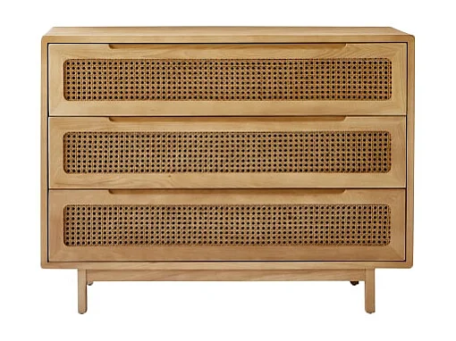 Kinder-Kommode Luis aus massivem Ulmenholz und Rattangeflecht