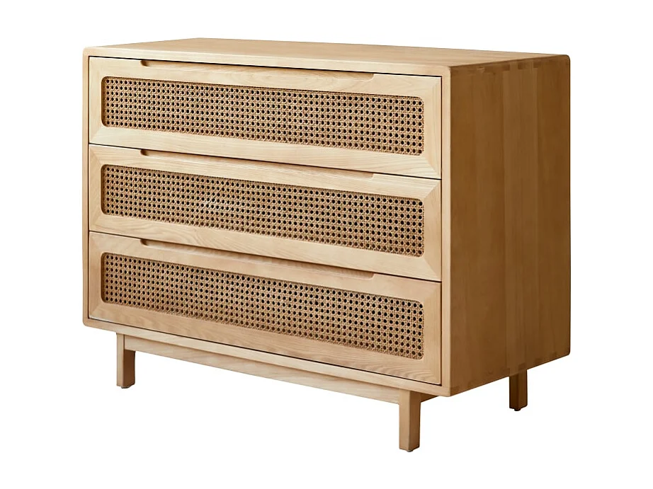 Cassettiera per bambini in legno massello di olmo e paglia di Vienna Luis