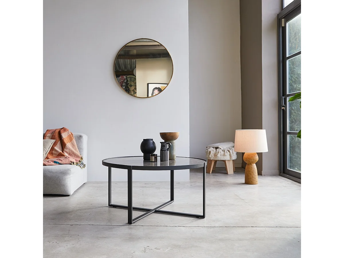 Runder Couchtisch aus Marmor und Metall 90 Milan