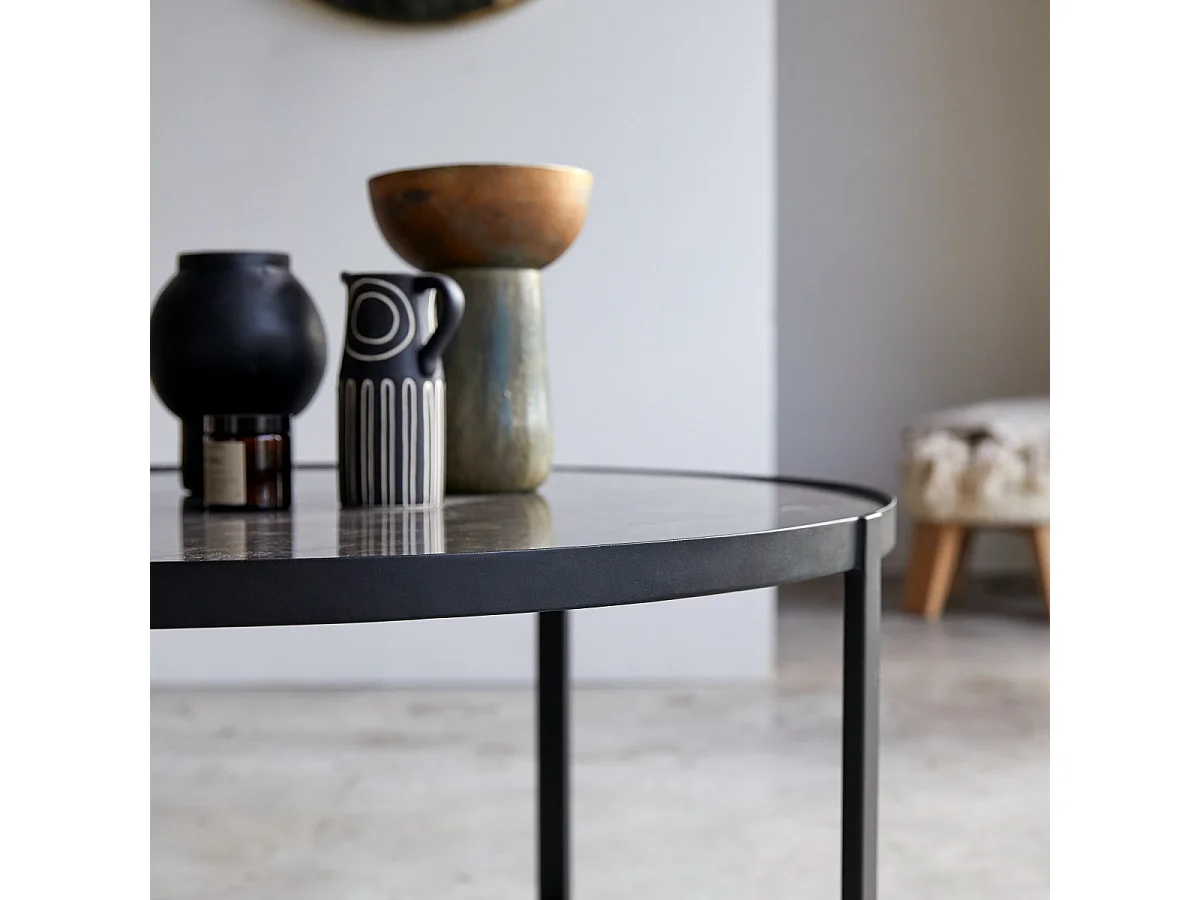 Runder Couchtisch aus Marmor und Metall 90 Milan