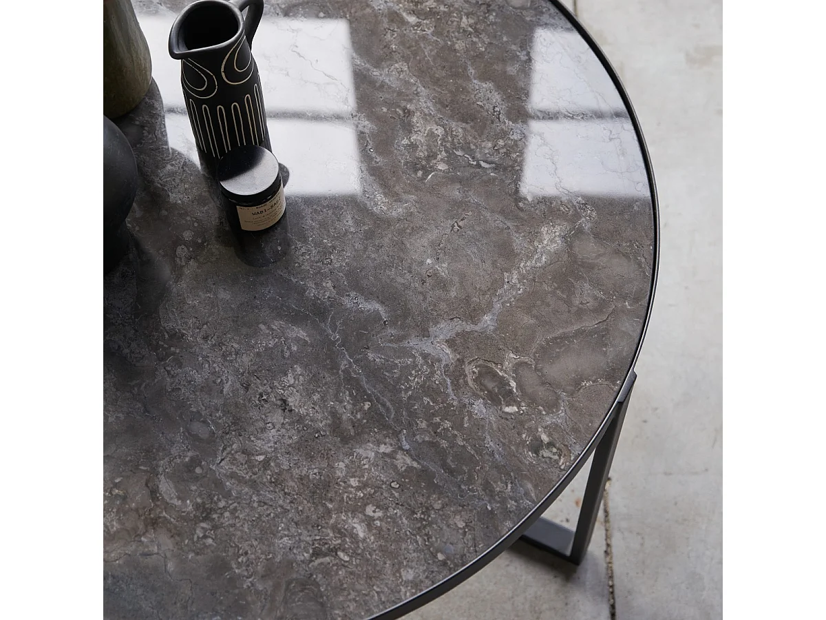 Runder Couchtisch aus Marmor und Metall 90 Milan