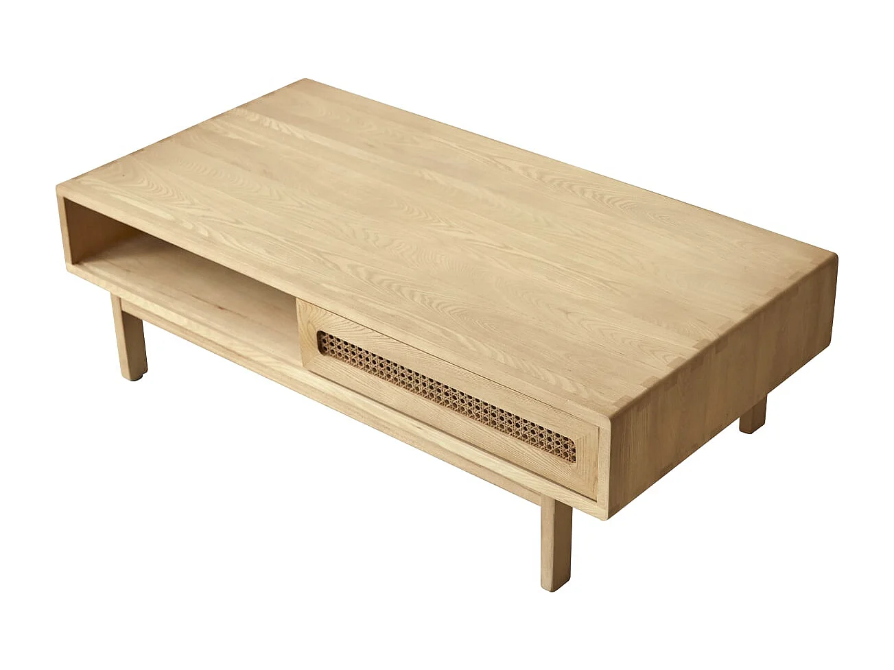 Tavolino basso in legno massello di olmo e canna Luis