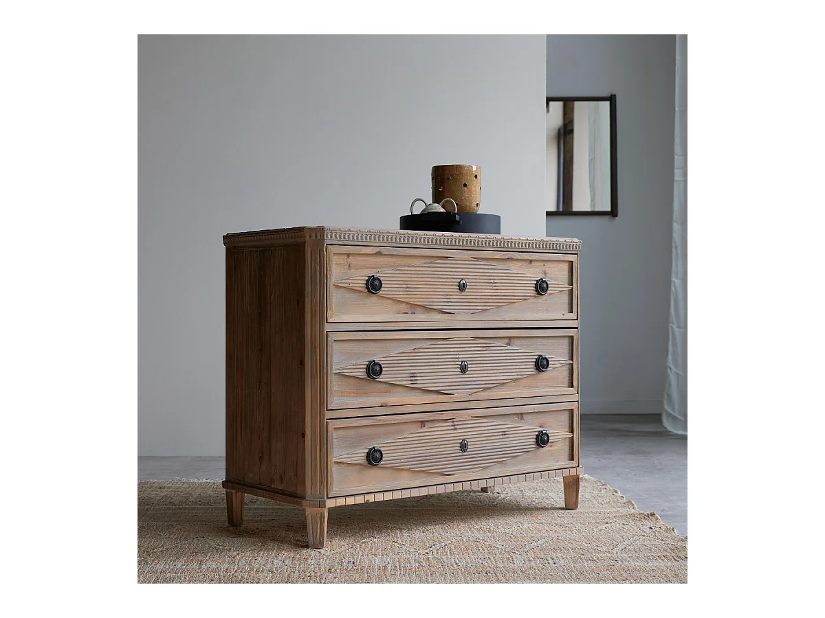 Cassettiera comò mobile in pino massello riciclato camera 3 cassetti arredo classico