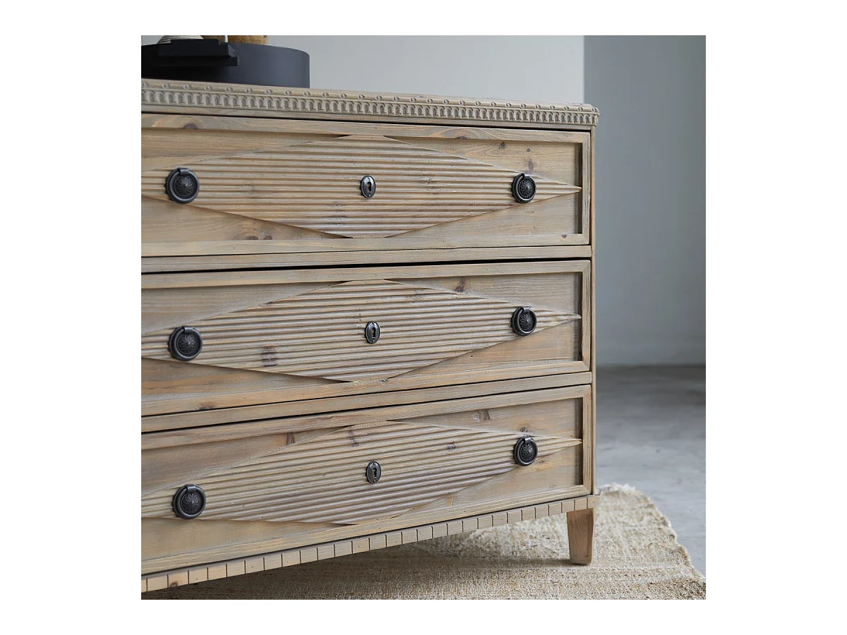 Cassettiera comò mobile in pino massello riciclato camera 3 cassetti arredo classico