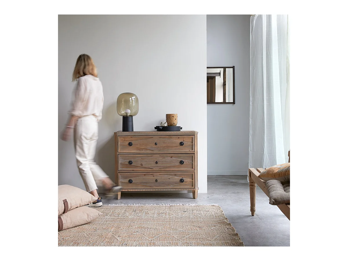 Commode en bois de pin massif recyclé 3 tiroirs Emily