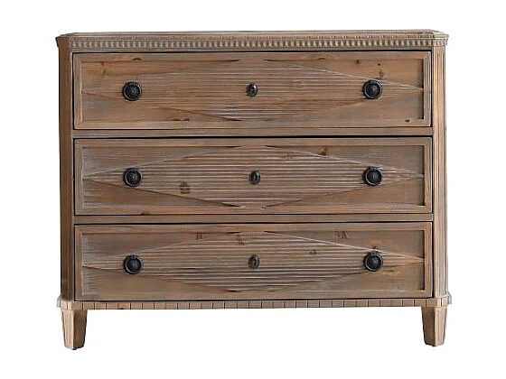 Kommode mit 3 Schubladen aus massiver recycelter Pinie Landhausstil Natur klassisch