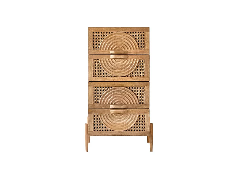 Kommode Sina aus massivem Mangoholz und Rattan