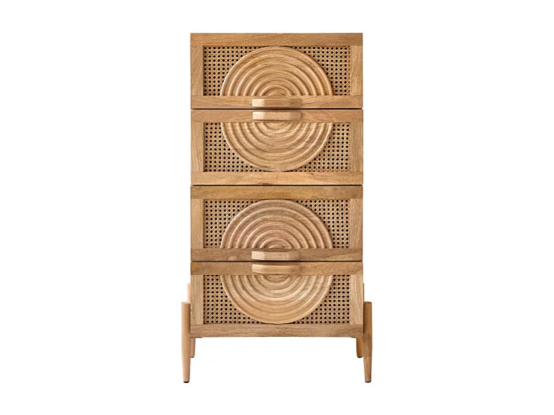 Cassettiera in legno di mango massello e rattan Sina