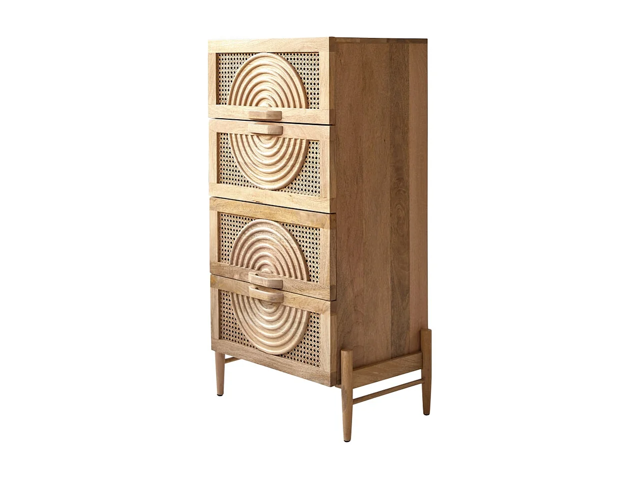 Cassettiera in legno di mango massello e rattan Sina