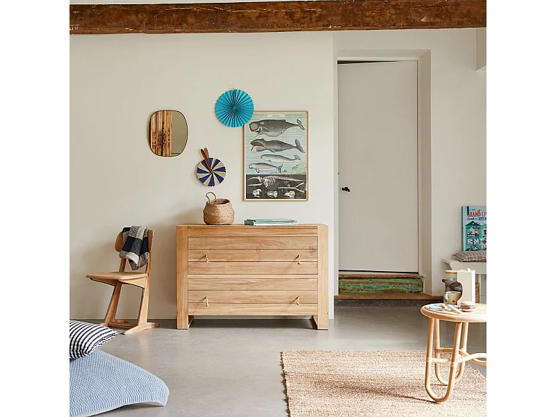 Cassettiera per bambini in legno di teak a 2 cassetti Minimalys