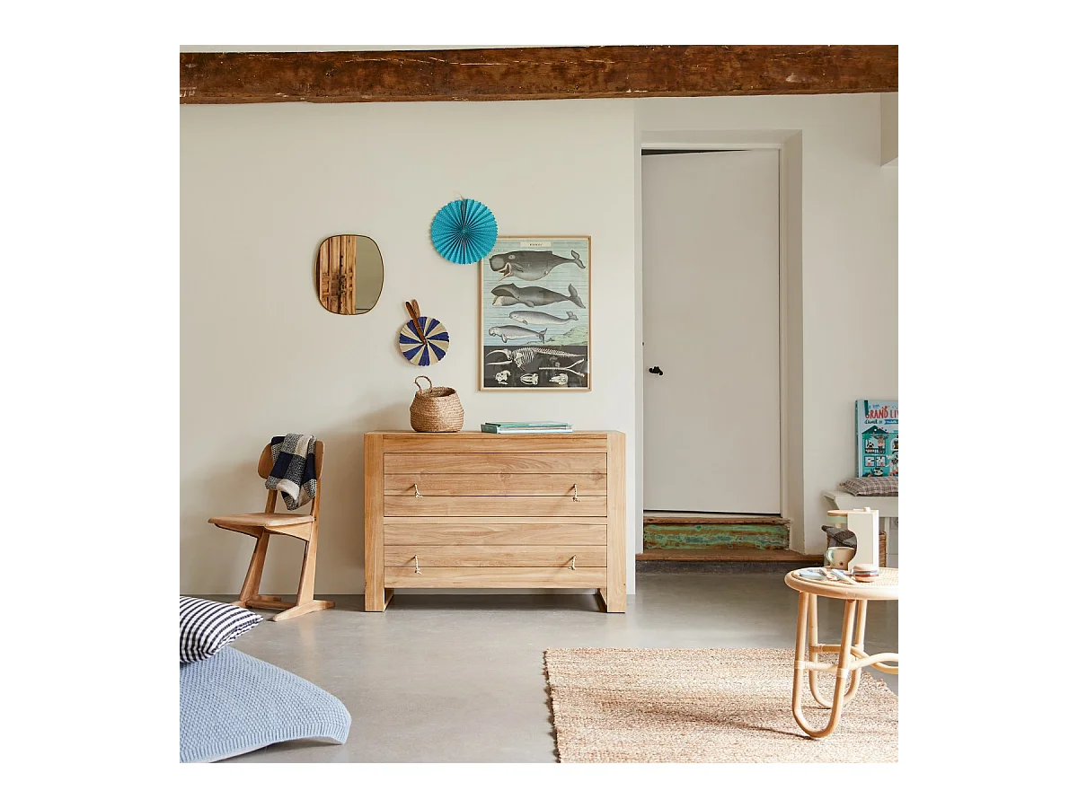 Cassettiera per bambini in legno di teak a 2 cassetti Minimalys