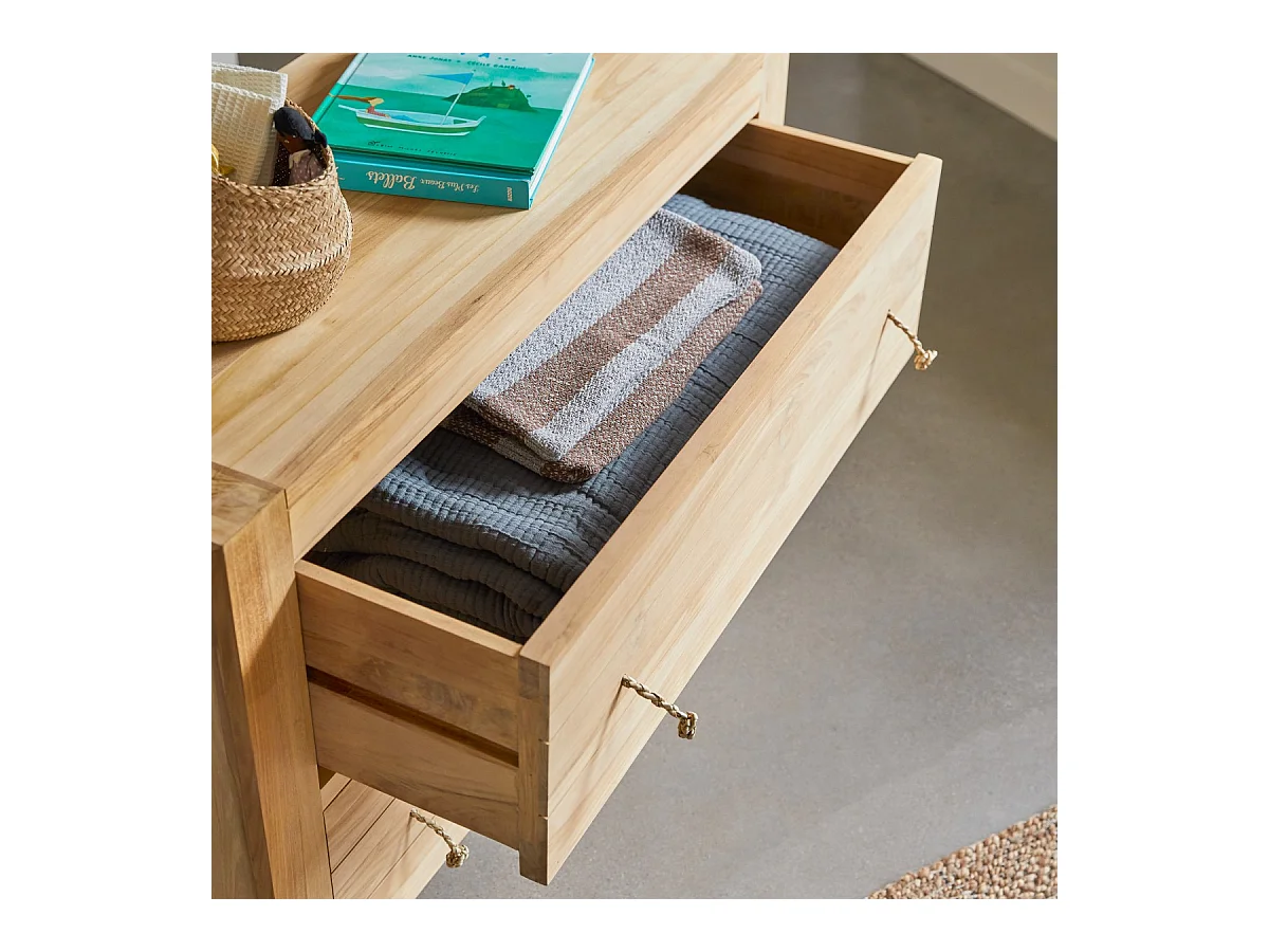 Cassettiera per bambini in legno di teak a 2 cassetti Minimalys