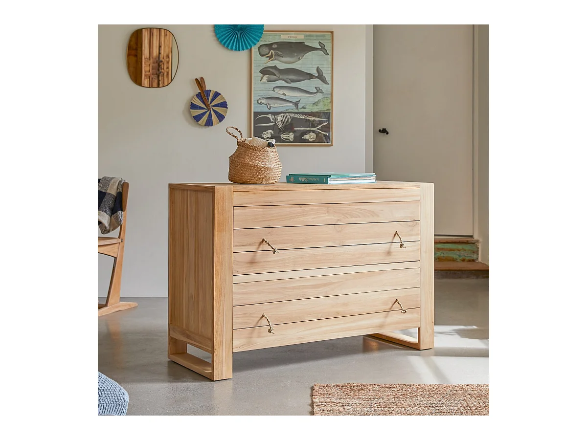 Cassettiera per bambini in legno di teak a 2 cassetti Minimalys