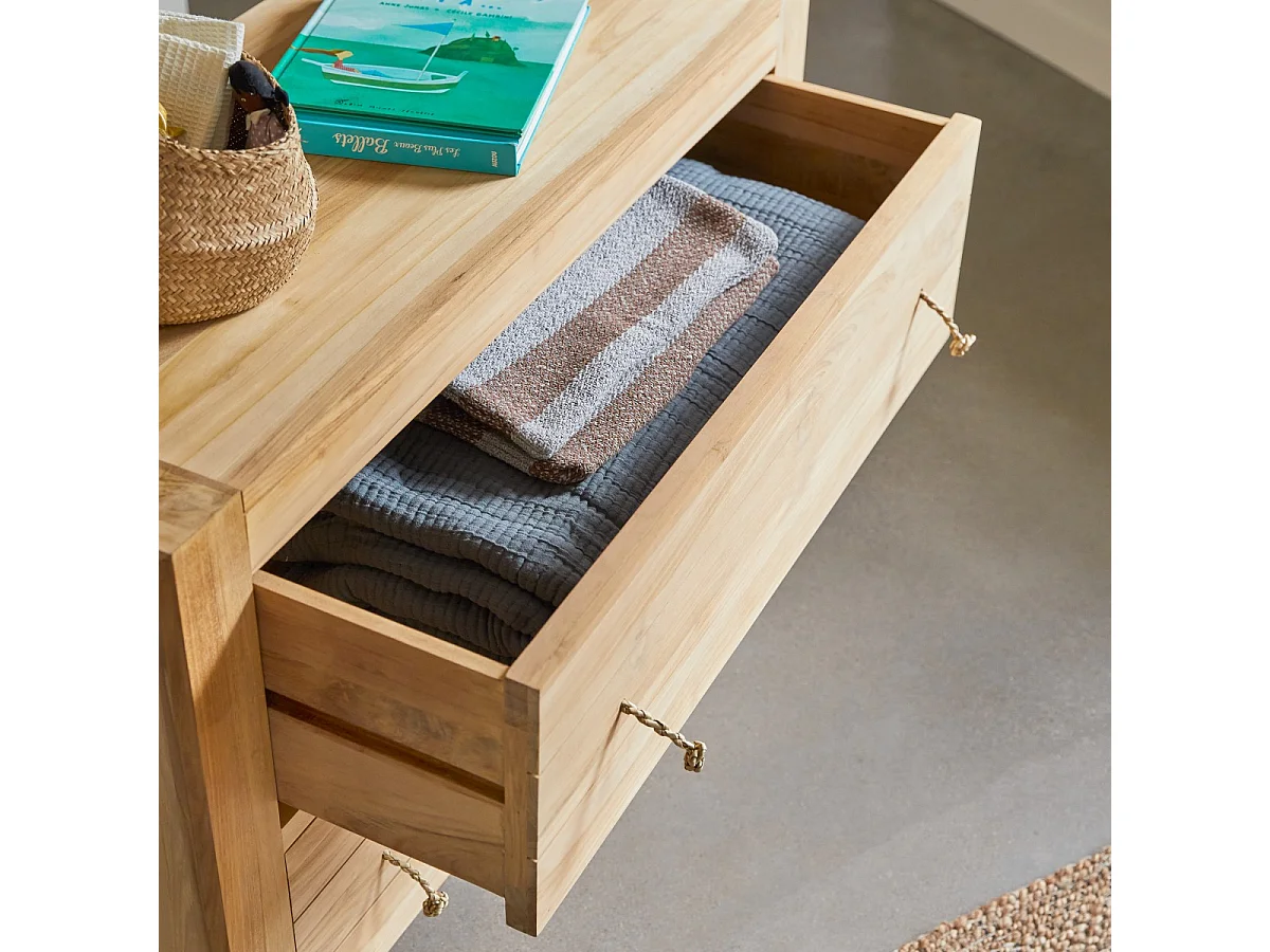 Commode enfant en bois de teck 2 tiroirs Minimalys