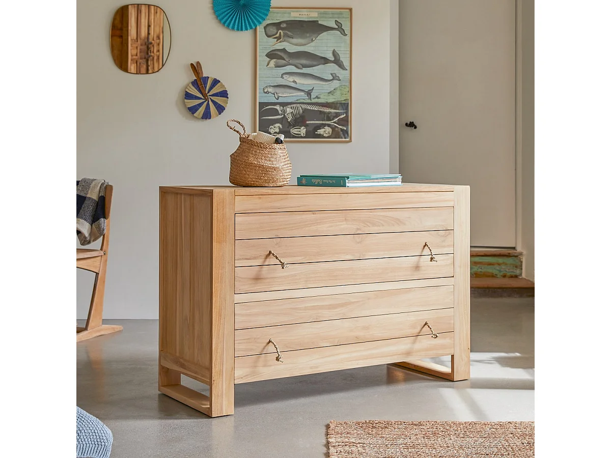 Cassettiera per bambini in legno di teak a 2 cassetti Minimalys