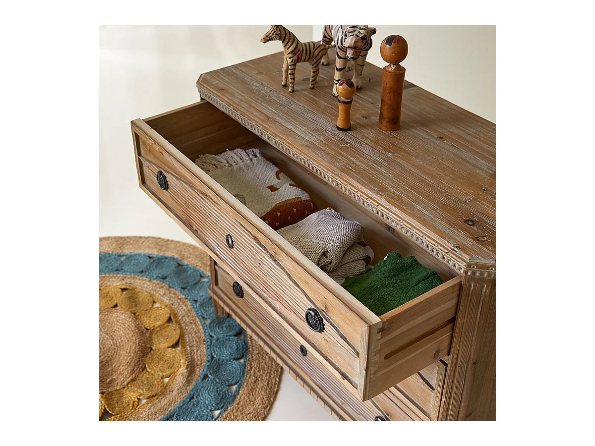 Cassettiera per bambini in pino massello riciclato 3 cassetti Emily