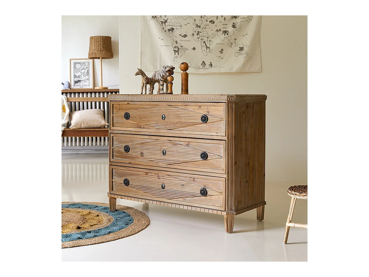 Cassettiera per bambini in pino massello riciclato 3 cassetti Emily