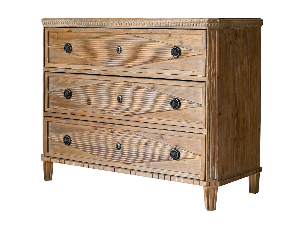 Kinderkommode aus massiver recycelter Pinie 3 Schubladen Emily