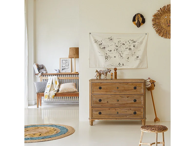 Kinderkommode aus massiver recycelter Pinie 3 Schubladen Emily