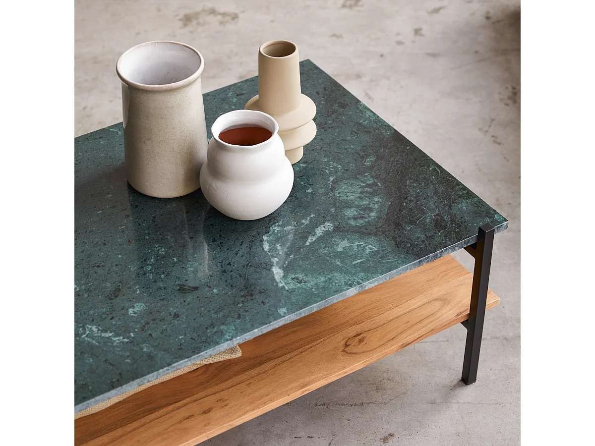 Tavolino basso in legno massello di acacia e marmo 130x65 Edit