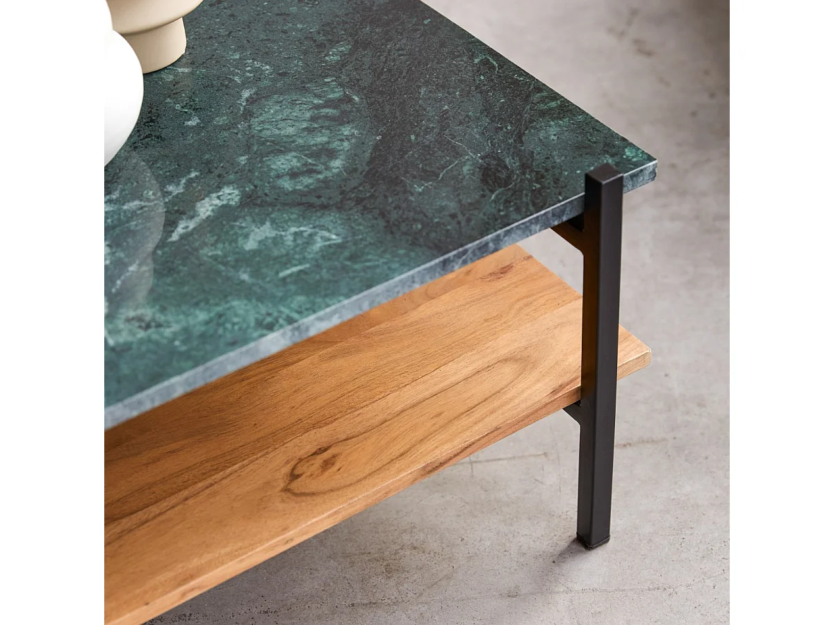 Tavolino basso in legno massello di acacia e marmo 130x65 Edit