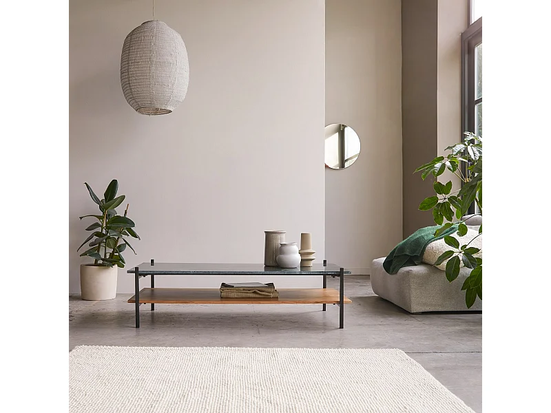 Table basse en bois d'acacia massif et marbre 130x65 Edit