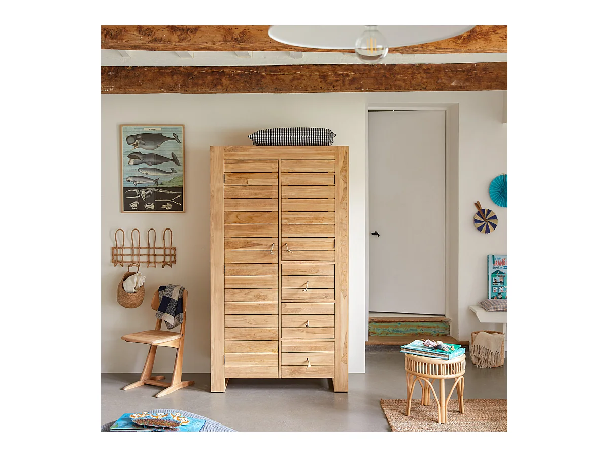 Armadio guardaroba per bambini in legno di teak massello 180 Minimalys
