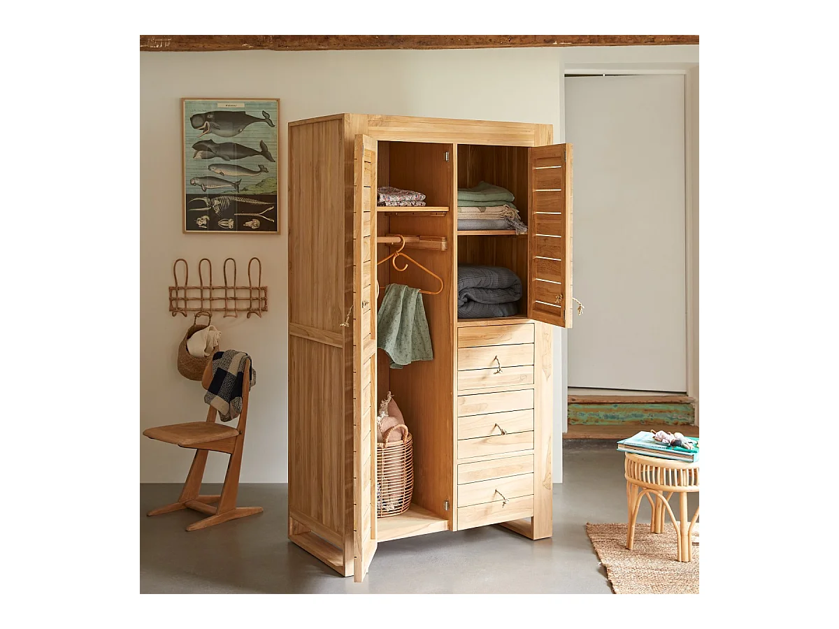 Armadio guardaroba per bambini in legno di teak massello 180 Minimalys