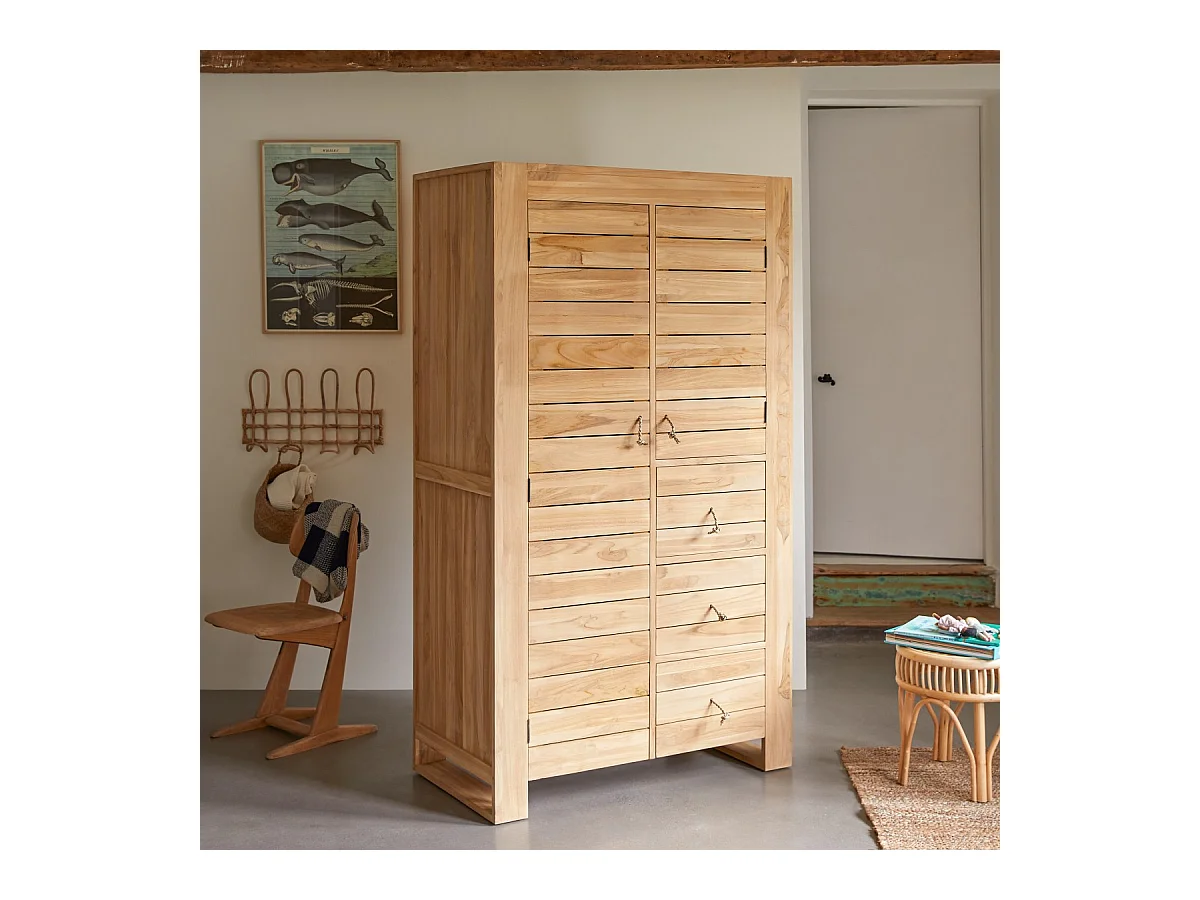 Armadio guardaroba per bambini in legno di teak massello 180 Minimalys