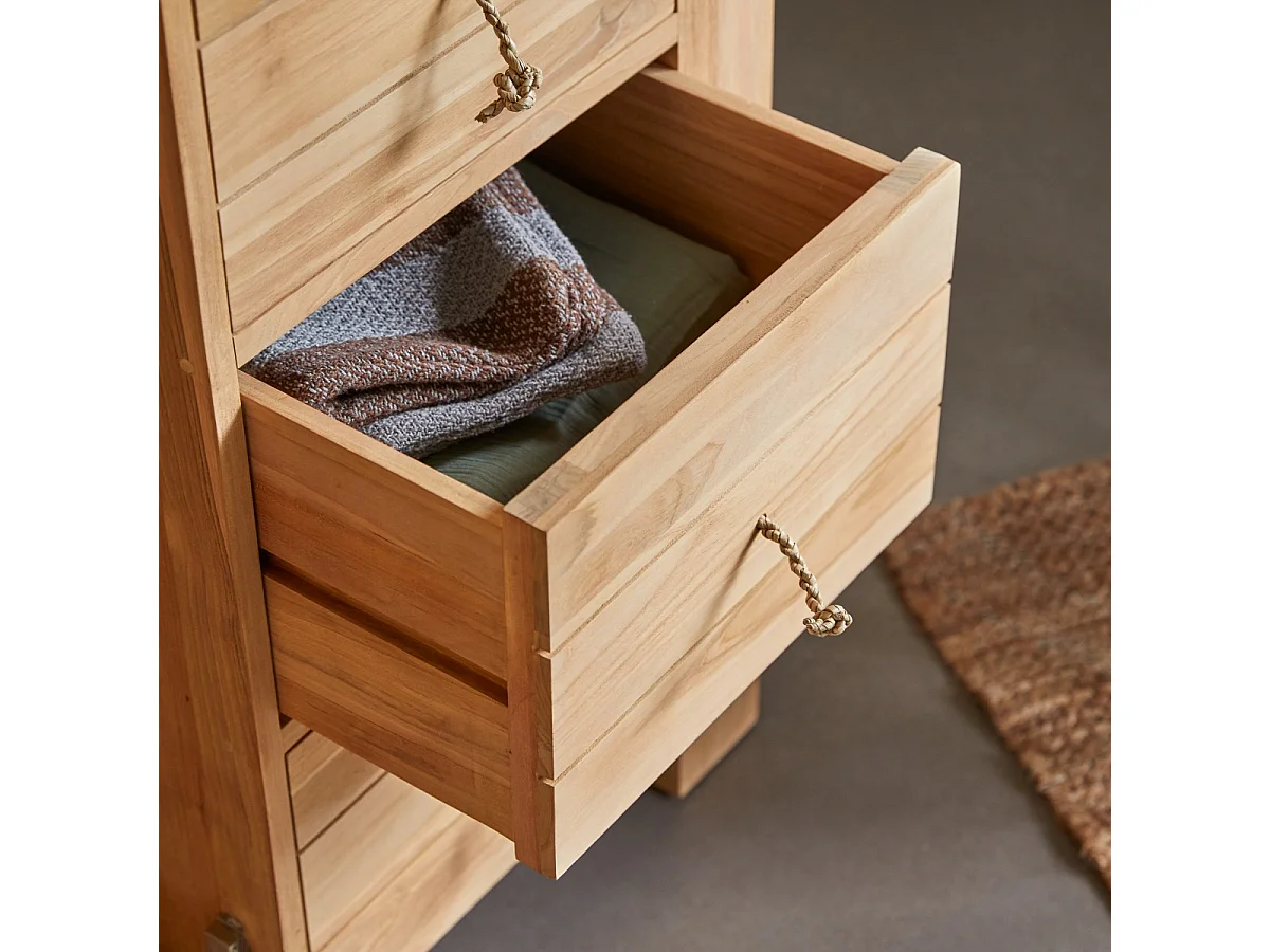 Kinder-Kleiderschrank mit Kleiderstange aus massivem Teakholz 180 Minimalys