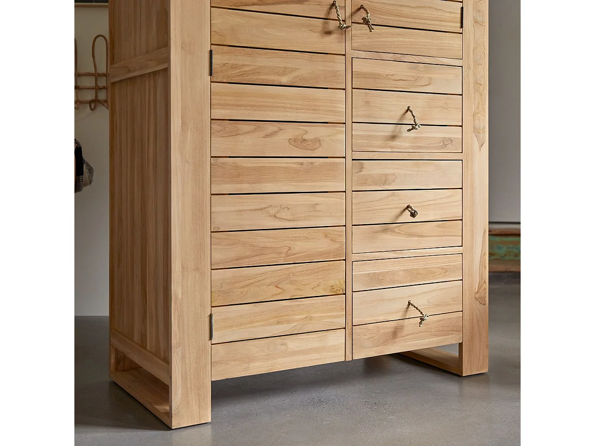 Kinder-Kleiderschrank mit Kleiderstange aus massivem Teakholz 180 Minimalys