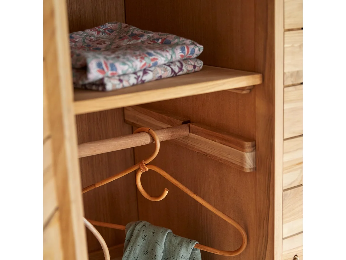 Kinder-Kleiderschrank mit Kleiderstange aus massivem Teakholz 180 Minimalys