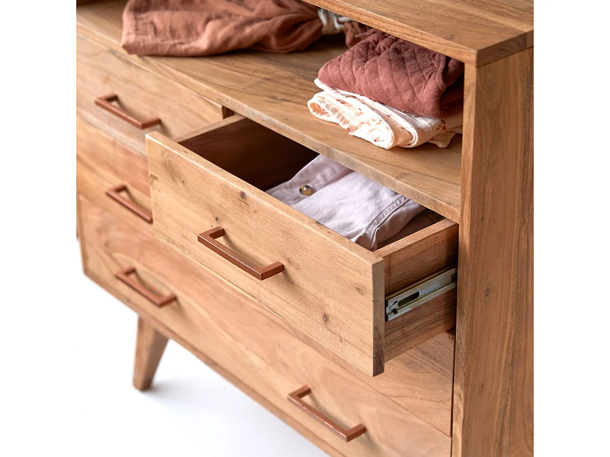 Cassettiera per bambini in legno di acacia 4 cassetti Oslo