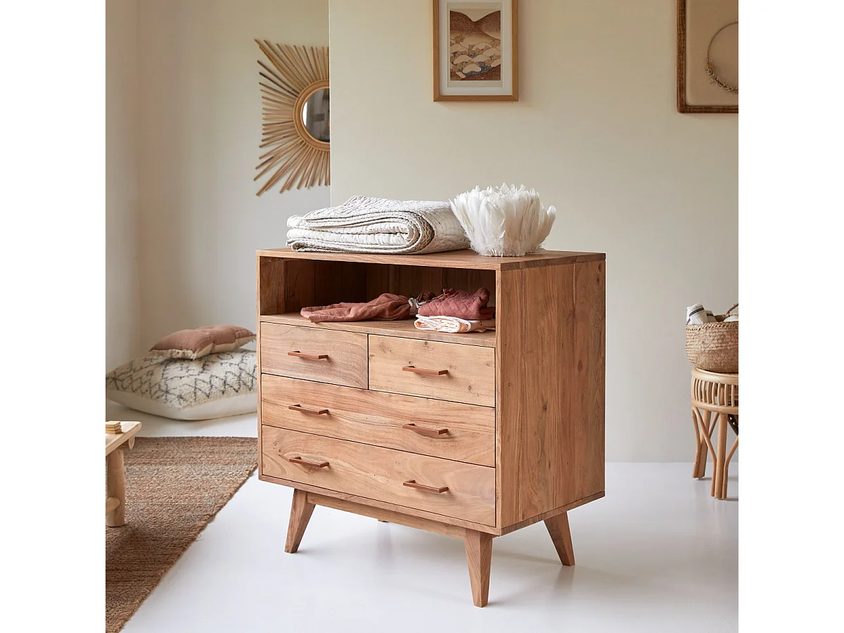 Cassettiera per bambini in legno di acacia 4 cassetti Oslo