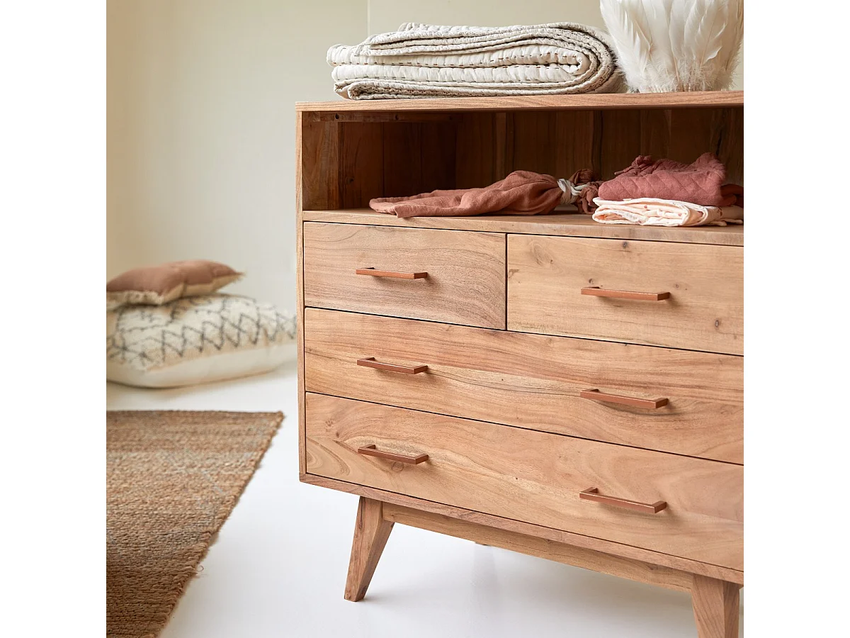 Cassettiera per bambini in legno di acacia 4 cassetti Oslo