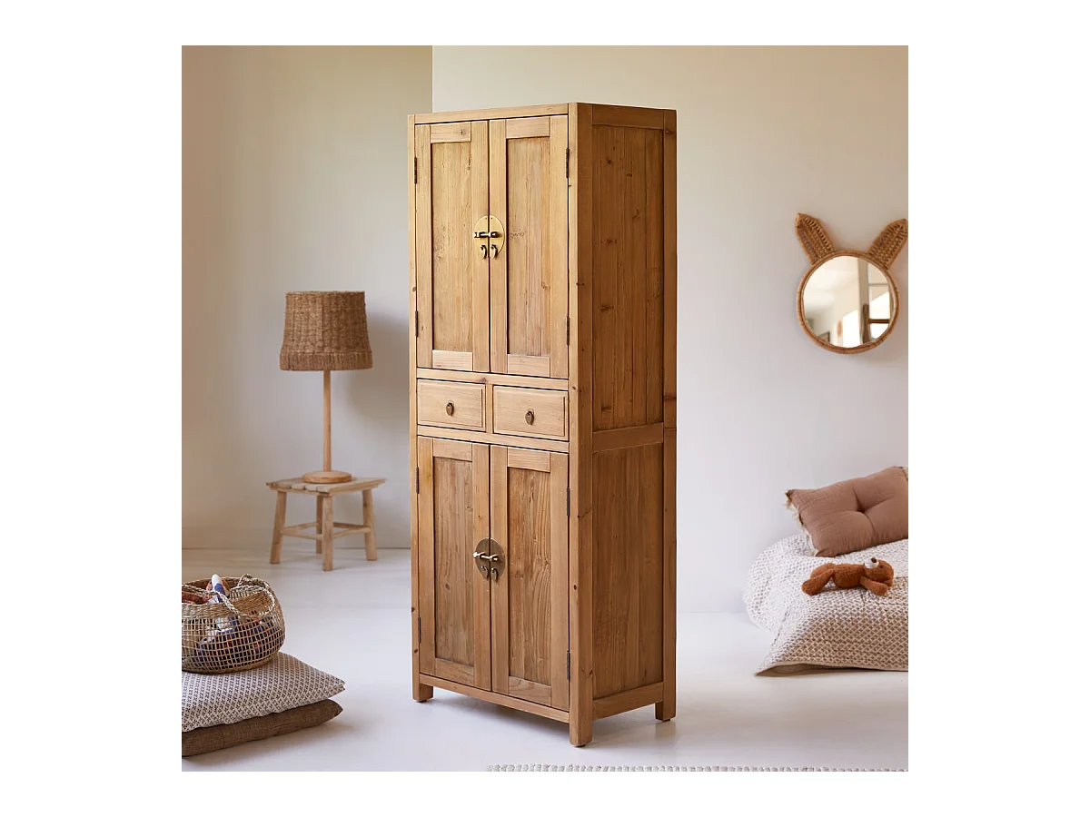 Kinderschrank Natur Yuki aus massivem Recycling-Kiefernholz