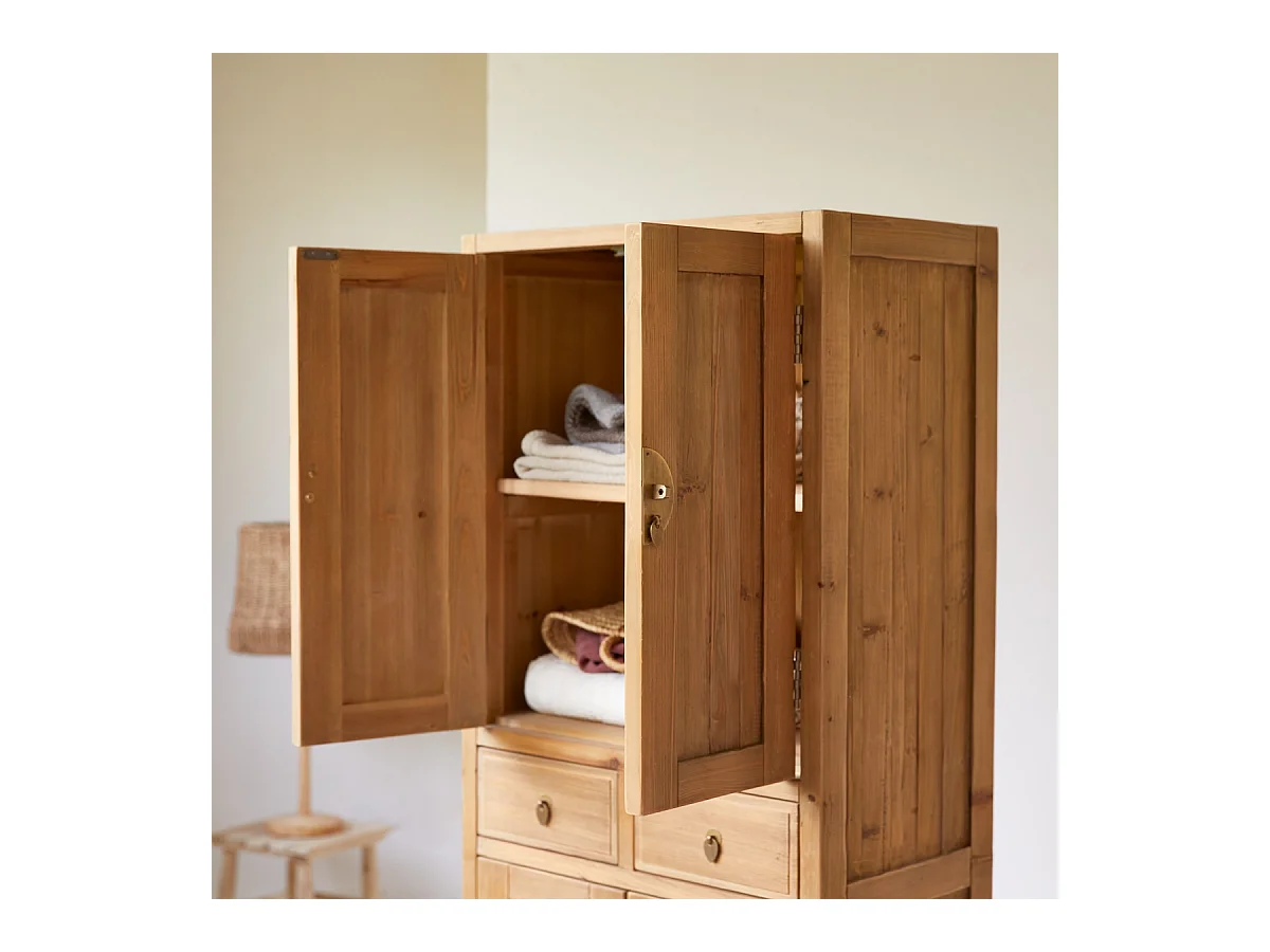 Kinderschrank Natur Yuki aus massivem Recycling-Kiefernholz